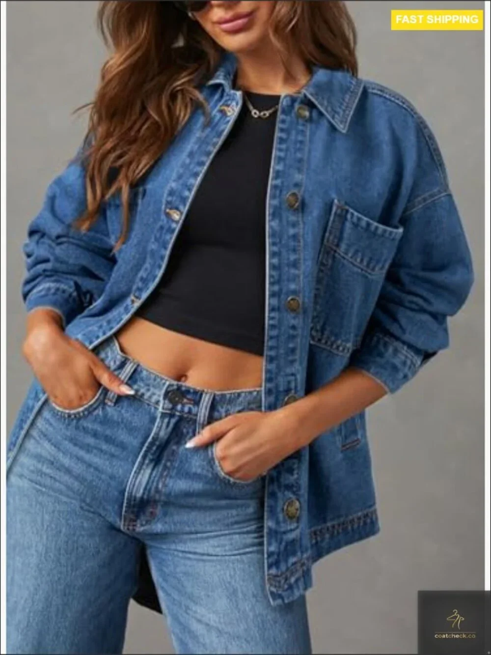 Oversized Denim Jacket Boyfriend Style Long Sleeve Button Down Trench Coat